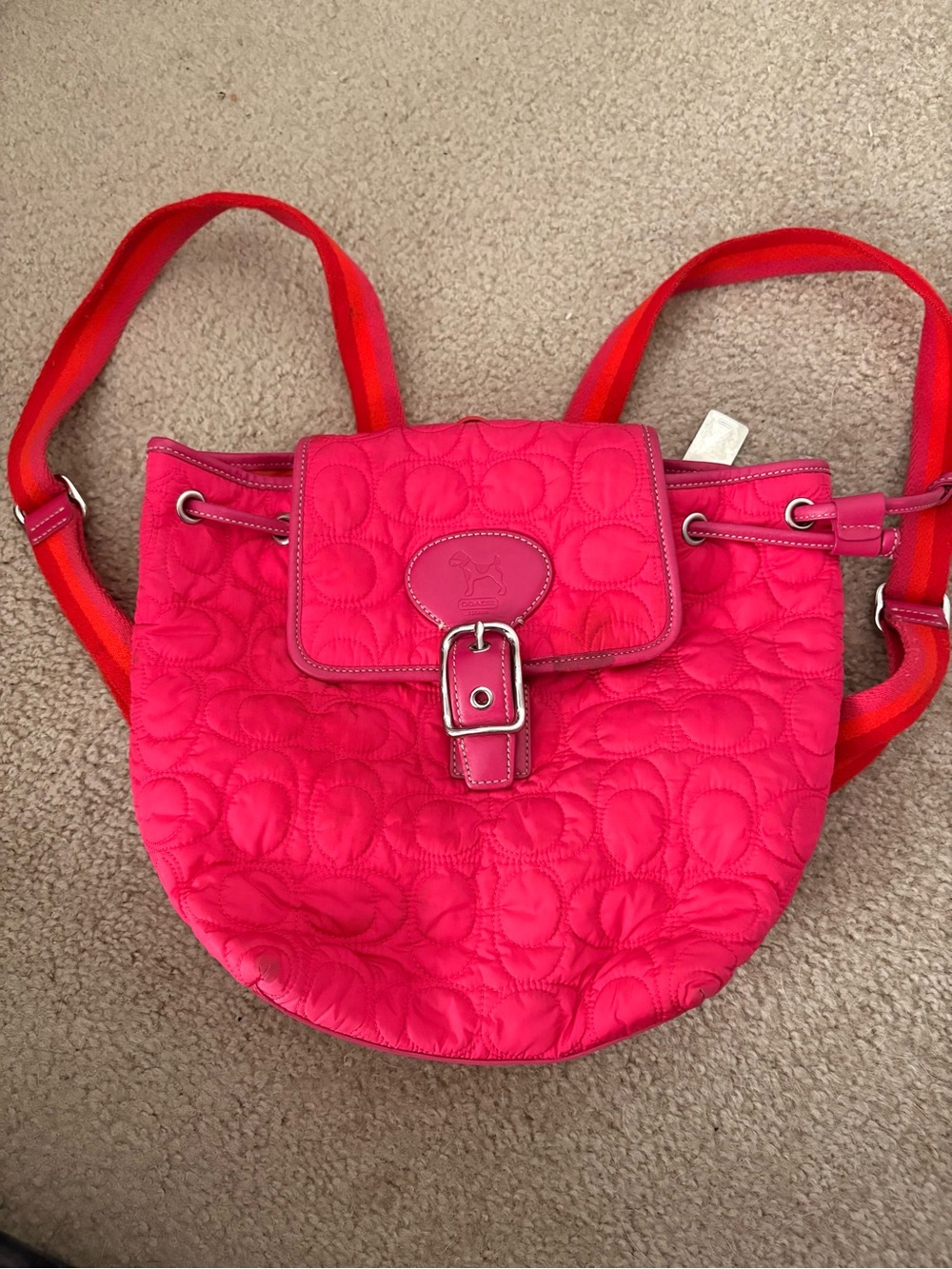 RARE Coach Quilted Hot Pink Drawstring Backpack with Contrast Straps
